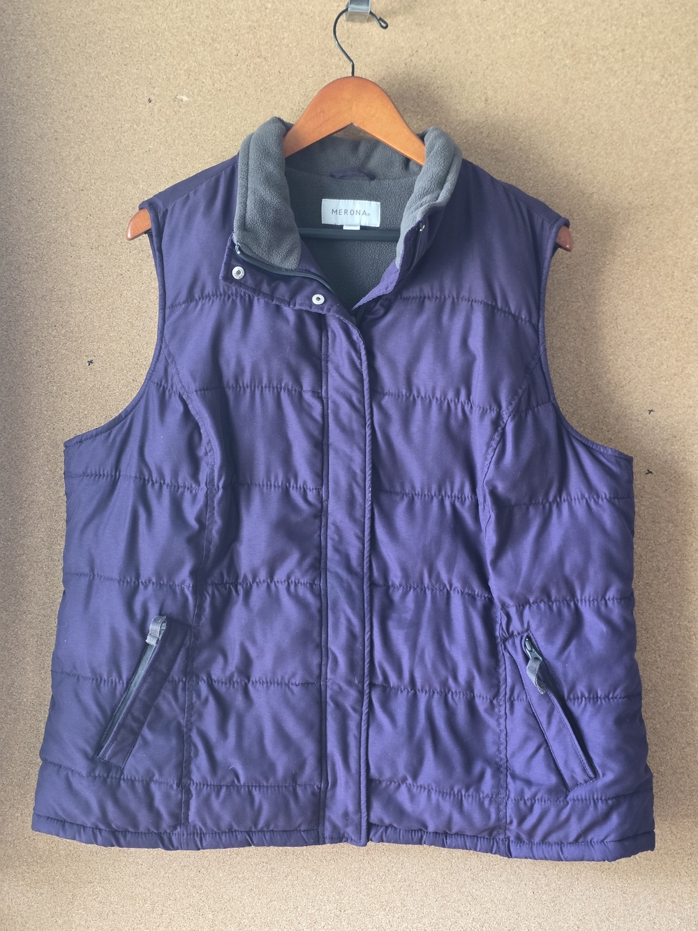 Merona Women Plus 16W/18W Fleece Lined Quilted Puffer Vest Purple Full Zip 1X
